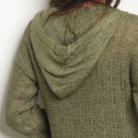 🍃Olive open front hooded knit sweater cardigan. - Picture 5 of 6
